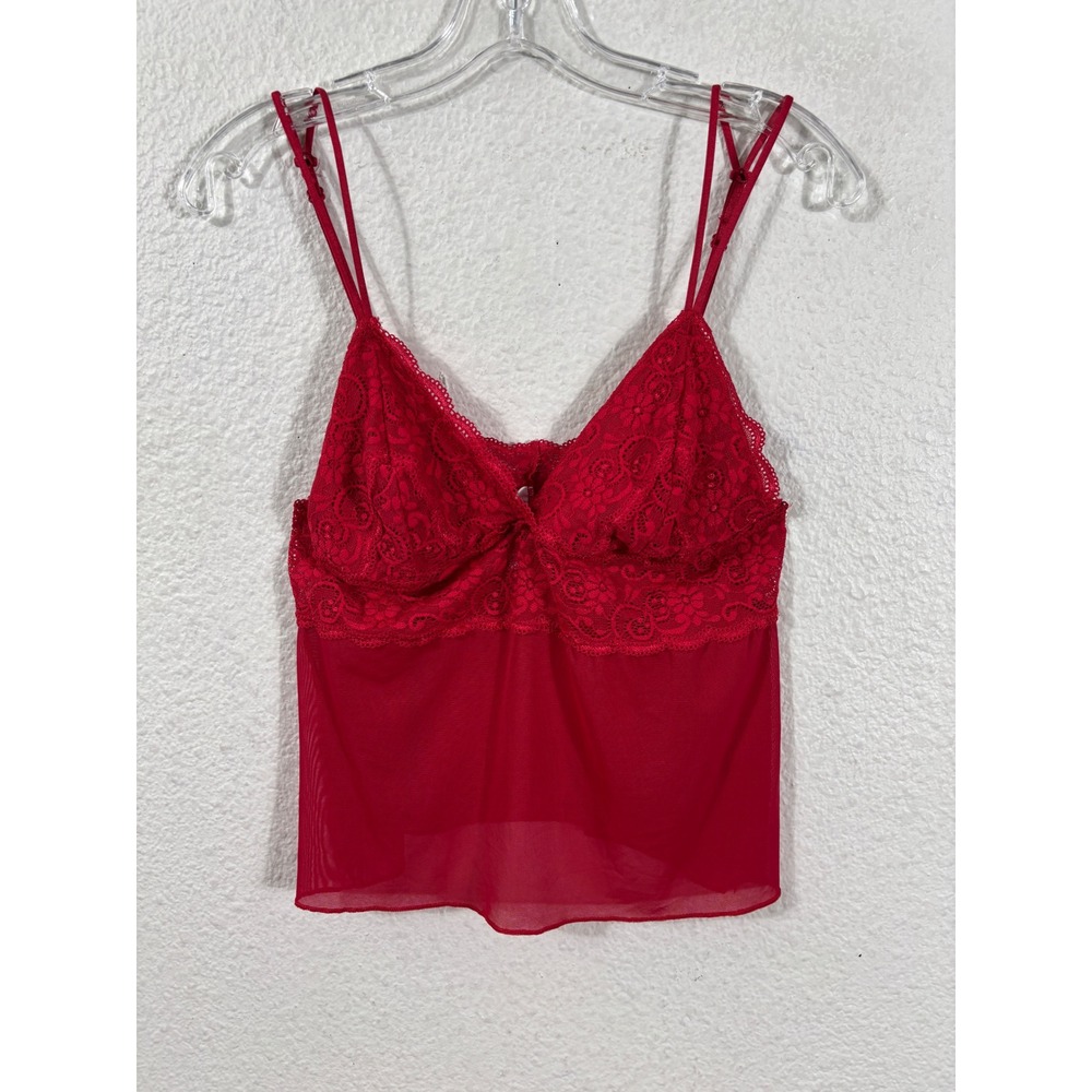 Vassarette Camisole Size S Red Lace Mesh Sheer Adjustable Strap Top Babydoll Y2K